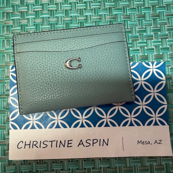 COACH Flat Card Case - Aquamarine - Picture 1 of 3